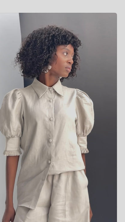 Linen Shirt with Puff sleeve