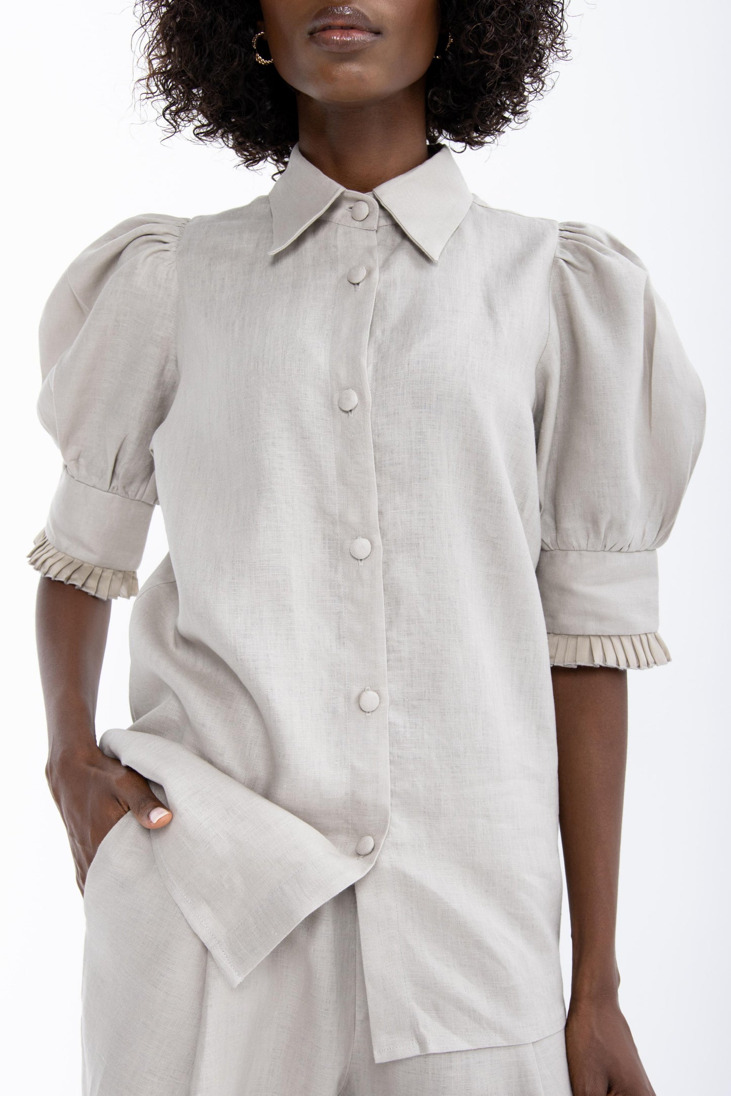 Mian Linen Puff Sleeve Blouse | Oatmeal