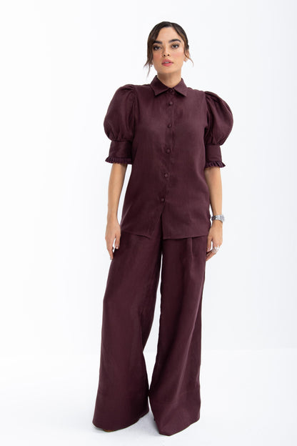 Mian Wide Leg Linen Trousers | Burgundy