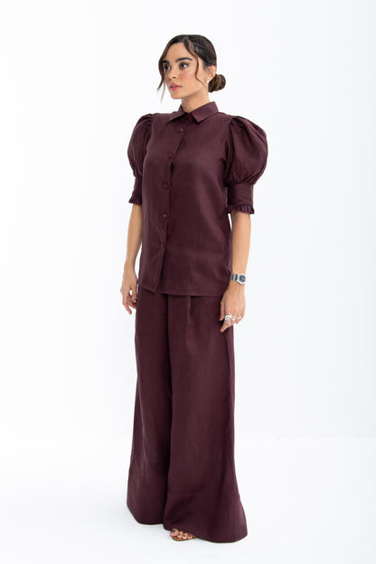 Mian Wide Leg Linen Trousers | Burgundy