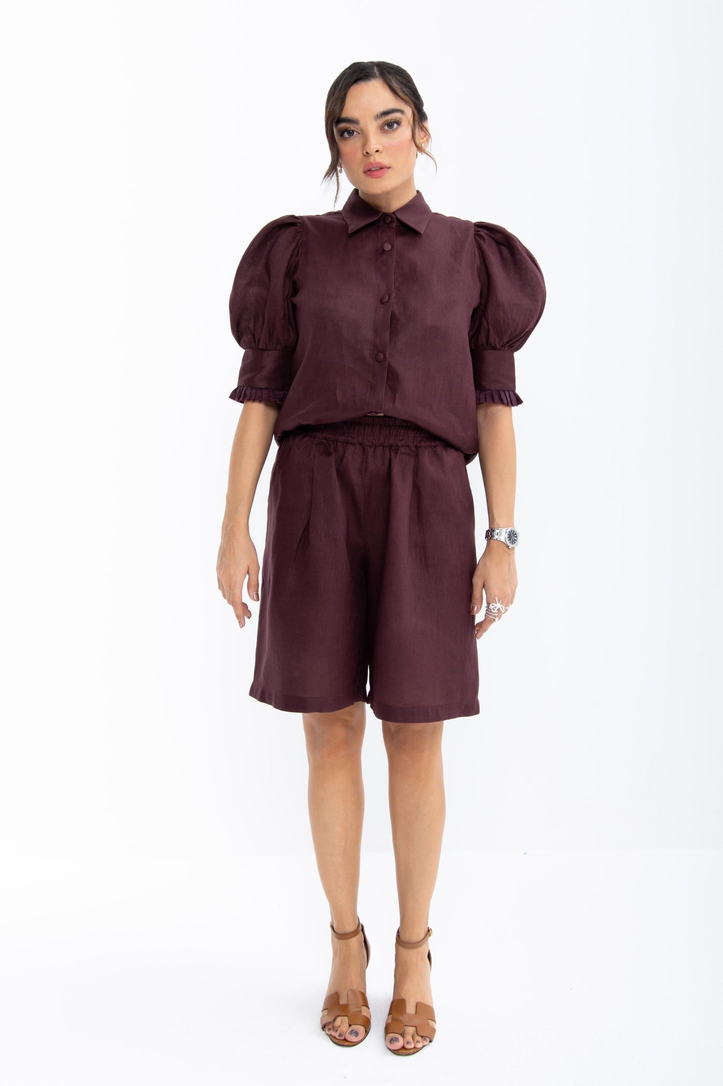 Mian Linen Shorts | Burgundy