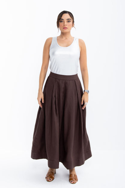 Layla Linen Blend Skirt | Brown