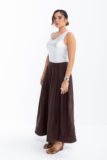 Layla Linen Blend Skirt | Brown