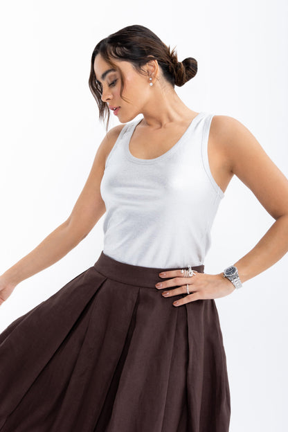 Layla Linen Blend Skirt | Brown