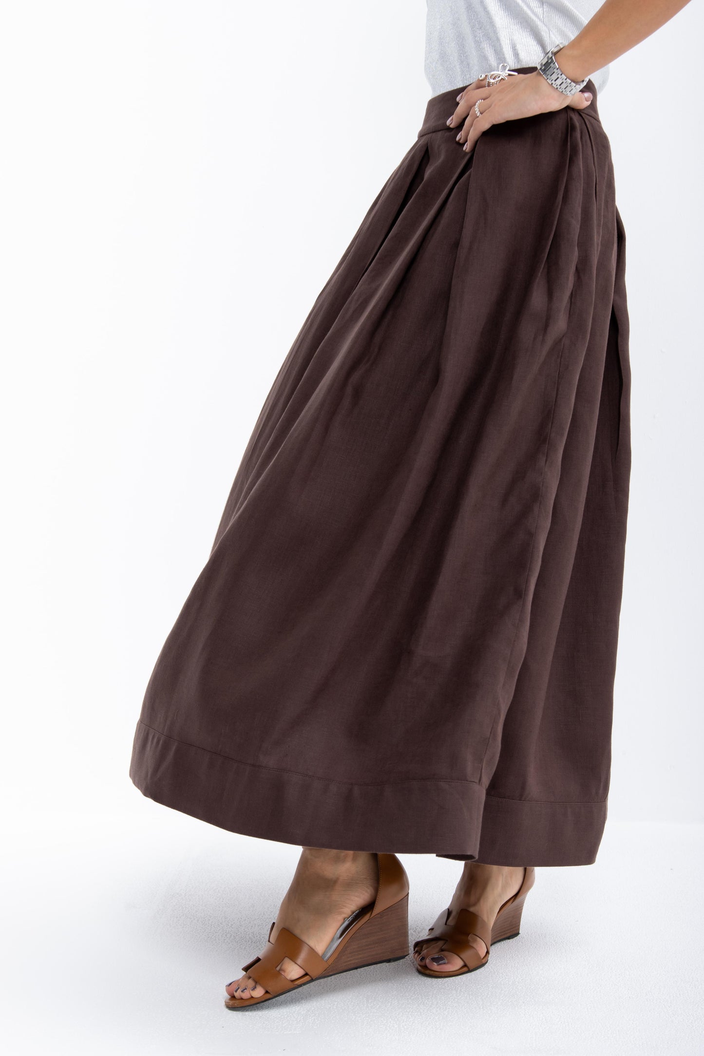 Layla Linen Blend Skirt | Brown