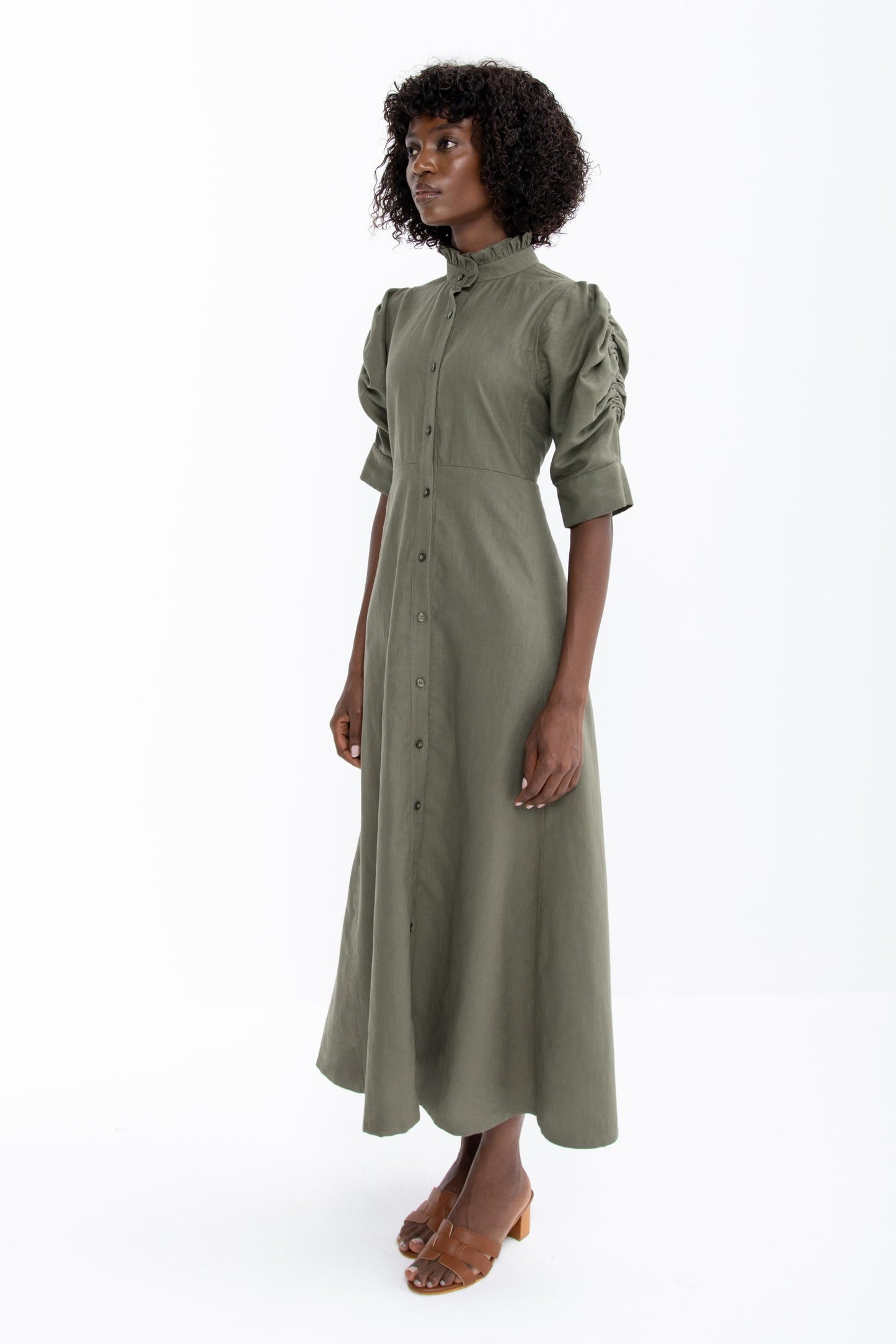 Farah Linen Button Down Dress I Khaki