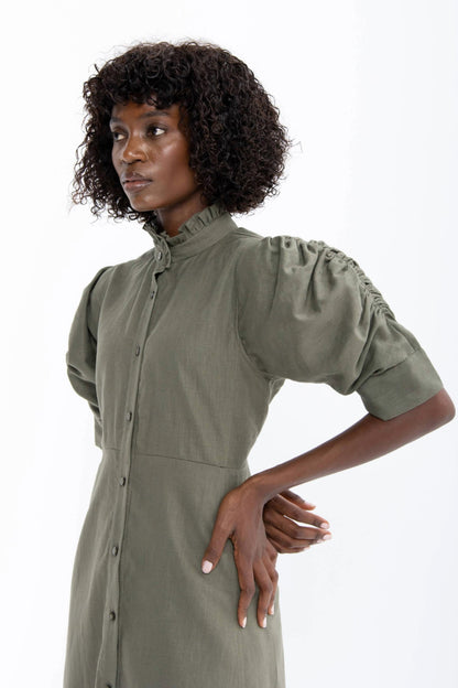 Farah Linen Button Down Dress I Khaki