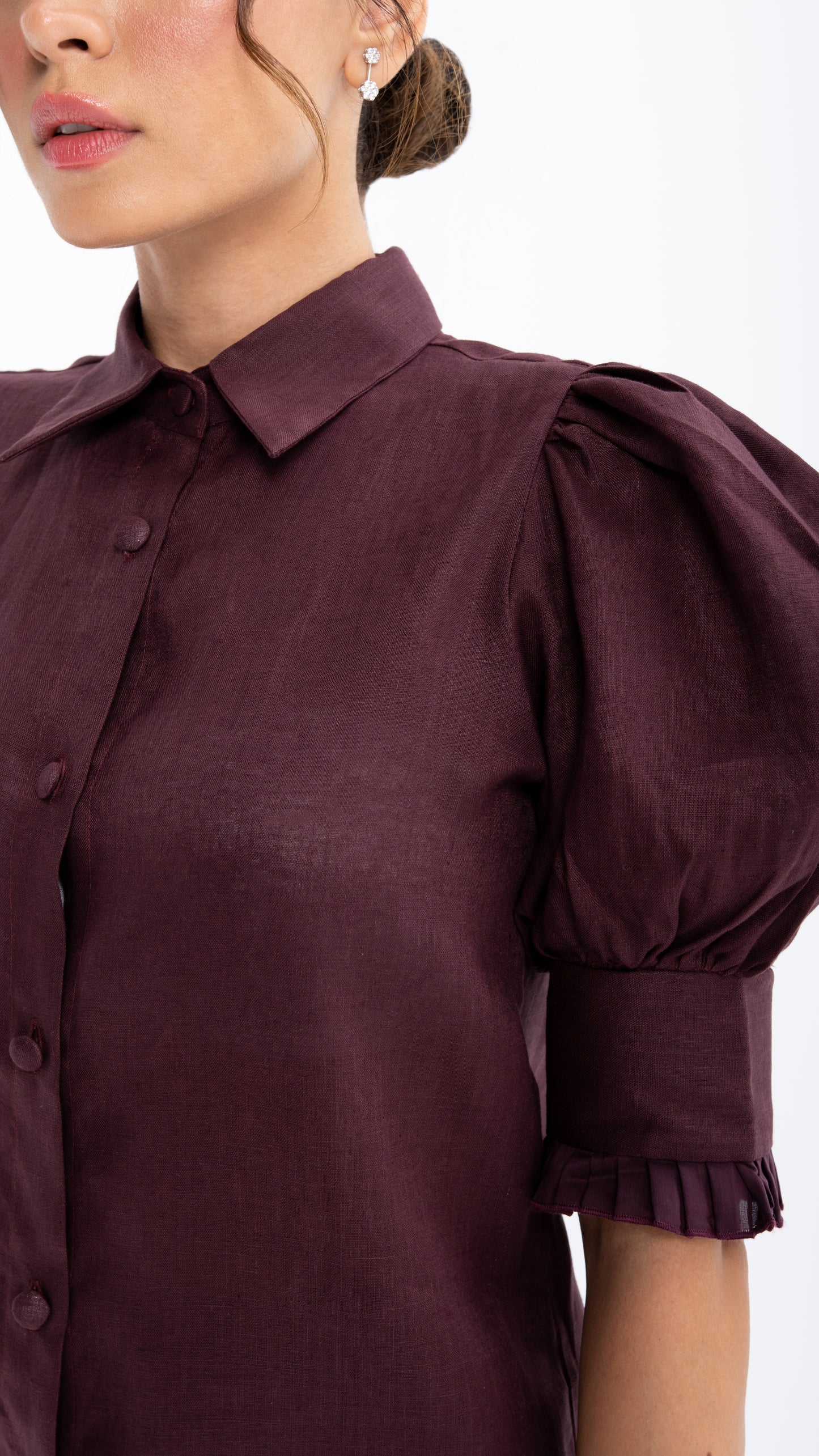 Mian Linen Puff Sleeve Blouse | Burgundy