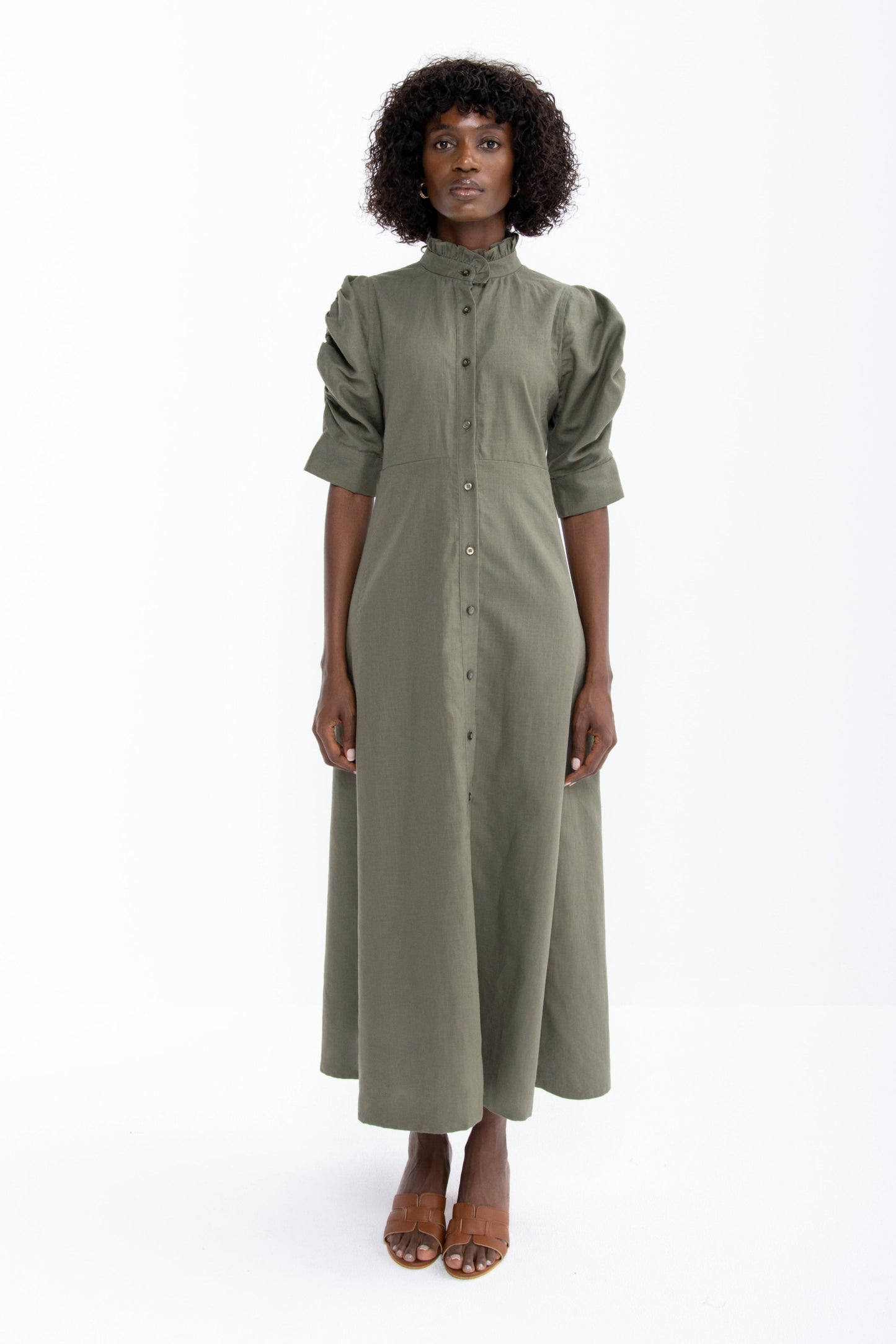 Farah Linen Button Down Dress I Khaki