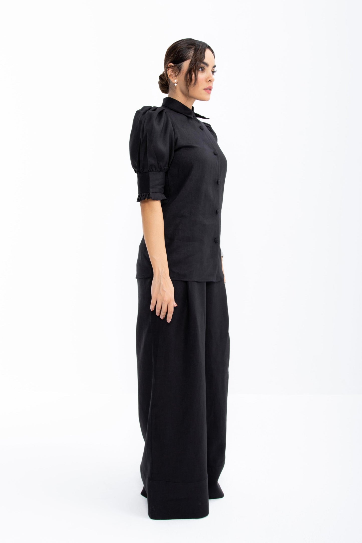 Mian Wide Leg Linen Trousers | Black